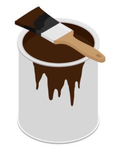 Metal paint can with brown paint and paintbrush with wooden handle vector illustration