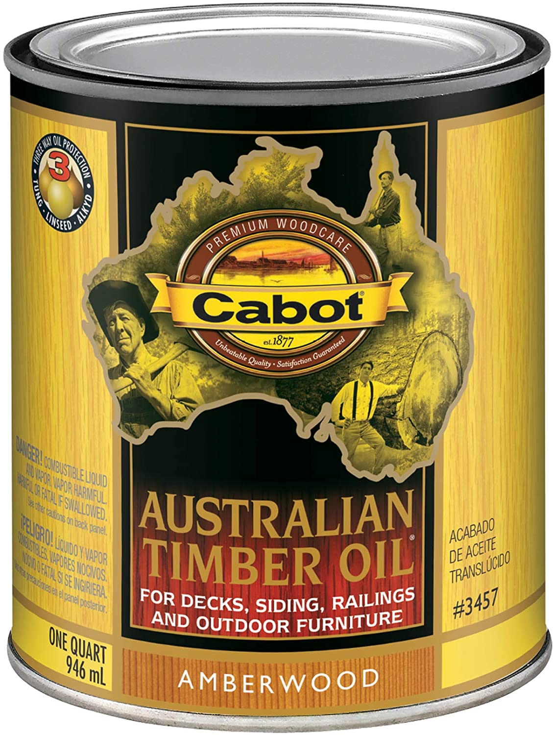 Cabot 140.0003457.005 Australian Timber Oil Stain, Quart, Amberwood