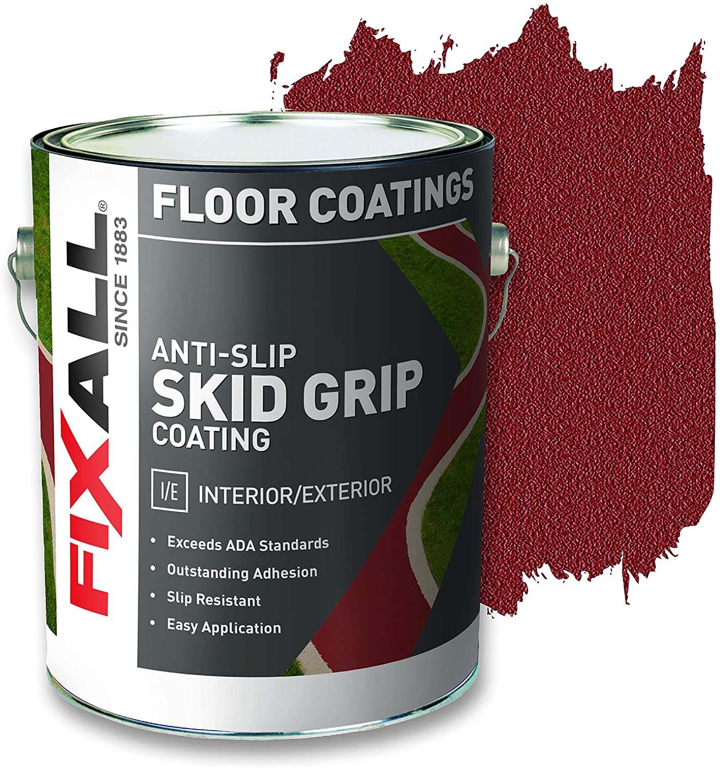 FIXALL Skid Grip Anti-Slip Paint, 100 Acrylic Skid-Resistant Textured Coating - F06525 - 1 Gallon, Color Crimson