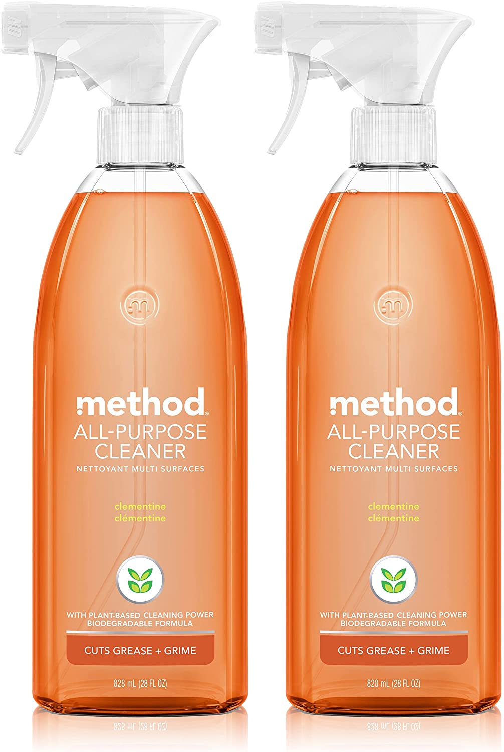 Method All-Purpose Cleaner Spray, Plant-Based and Biodegradable Formula Perfect for Most Counters, Tiles, Stone, and More, Clementine Scent, 828 ml Spray Bottles, 2 Pack, Packaging May Vary