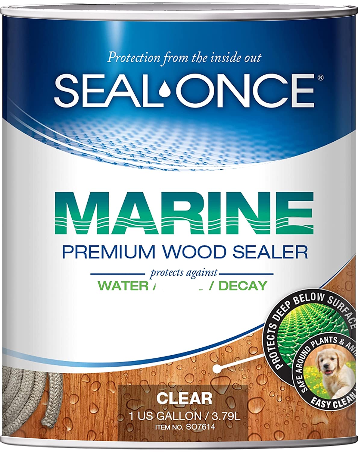 SEAL-ONCE MARINE - 1 Gallon Penetrating Wood Sealer, Waterproofer & Stain. Water-Based, Ultra-low VOC formula for high-moisture areas to protect wood docks, decks, piers & retaining walls.
