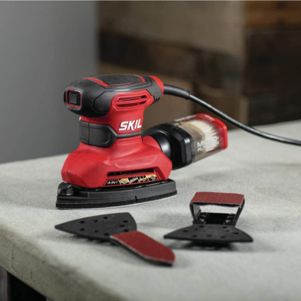 SKIL Corded Multi-Function Detail Sander with Micro-Filter Dust Box, 3 Additional Attachments & 12pc Sanding Sheet- SR232301