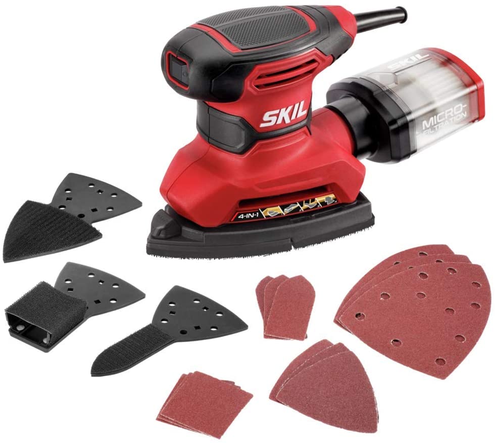 SKIL Corded Multi-Function Detail Sander with Micro-Filter Dust Box, 3 Additional Attachments & 12pc Sanding Sheet- SR232301