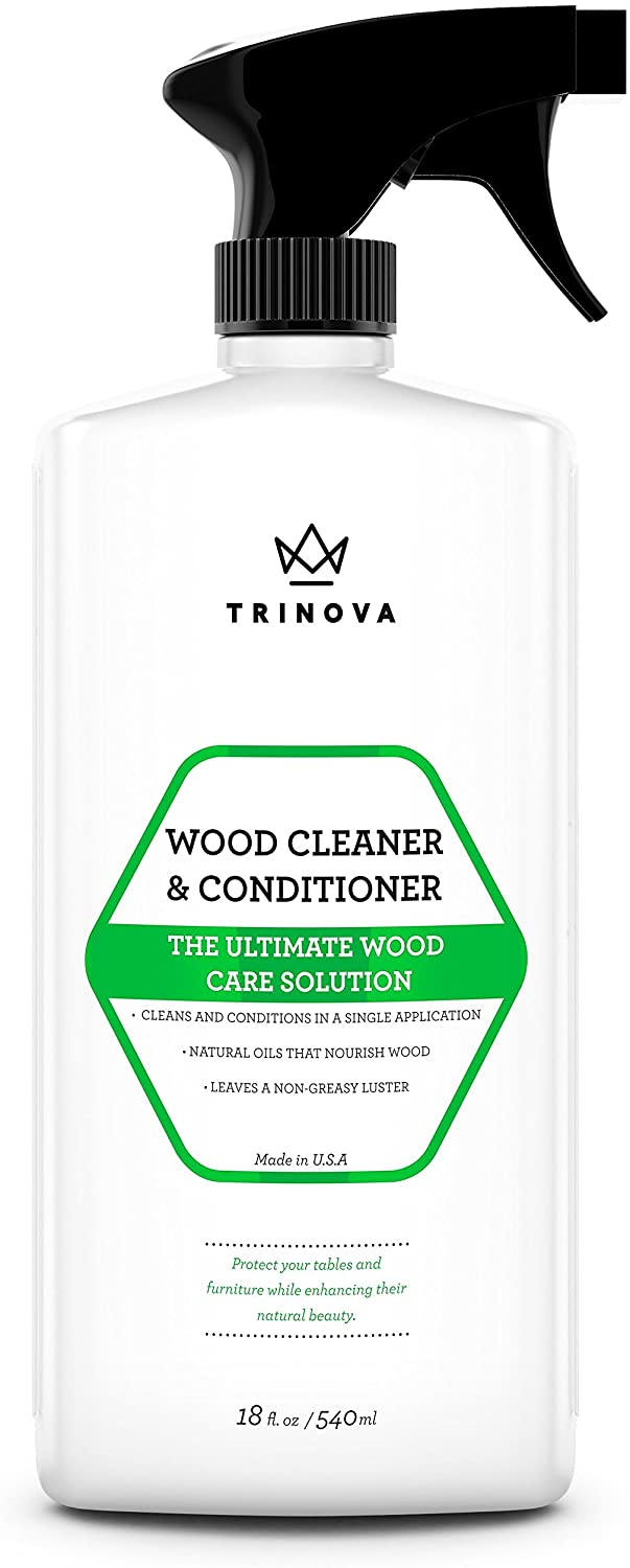 TriNova Wood Cleaner, Conditioner, Wax & Polish - Spray for Furniture & Cabinets - Removes Stains & Restores Shine - Wax & Oil Polisher - Works on Stained & Unfinished Surfaces - 18 OZ