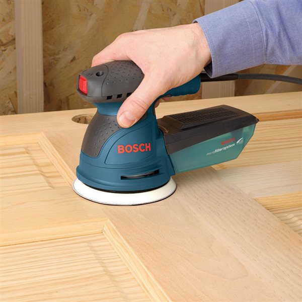 Bosch ROS20VSC Palm Sander - 2.5 Amp 5 Inches Corded Variable Speed Random Orbital Sander Polisher Kit with Dust Collector and Soft Carrying Bag