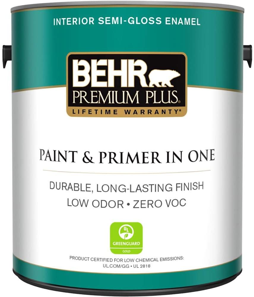 BEHR Premium Plus 1 gal. Ultra Pure White Semi-Gloss Enamel Zero VOC Interior Paint and Primer in One
