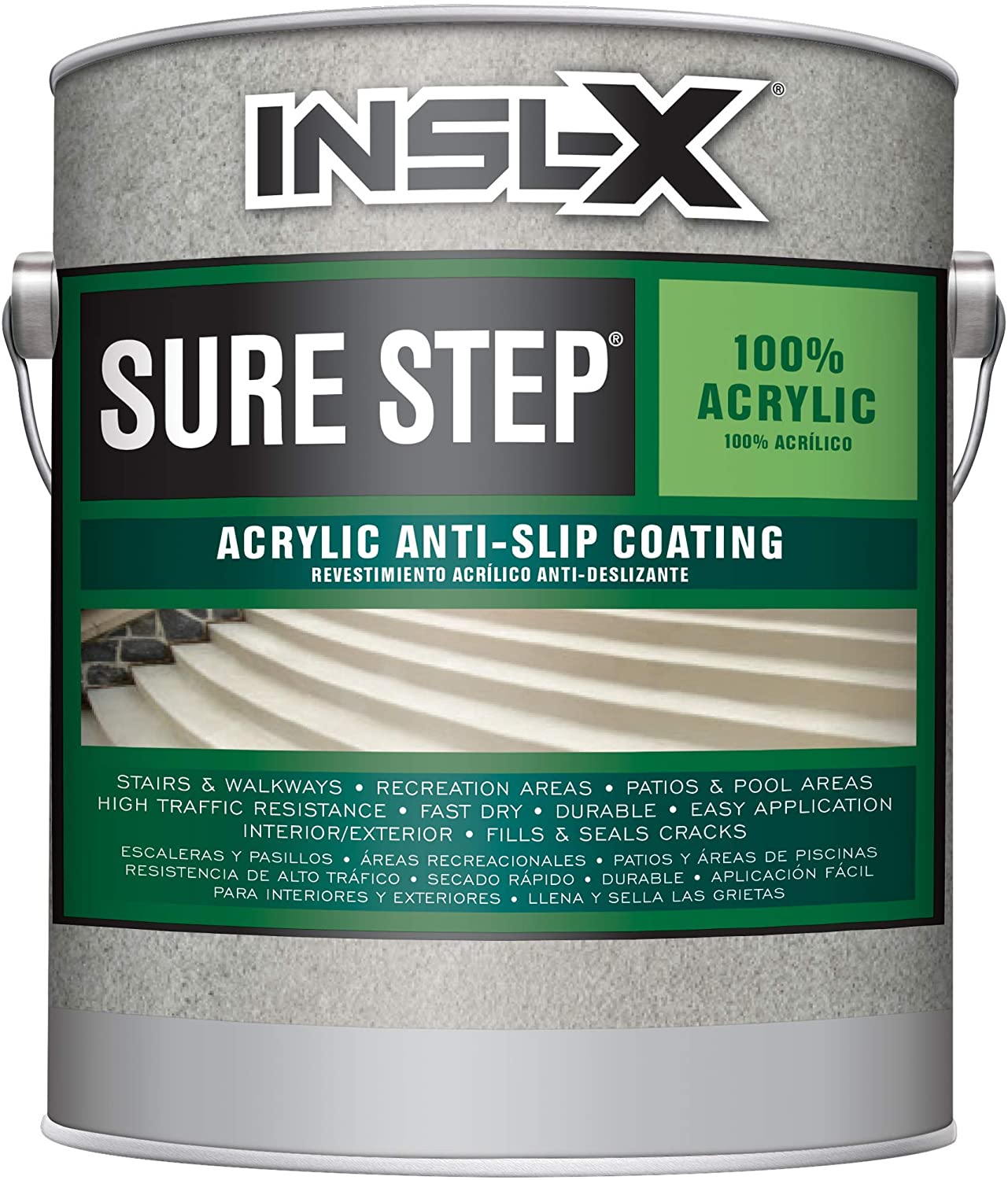 INSL-X SU031009A-01 Sure Step Acrylic Anti-Slip Coating Paint, 1 Gallon, Light Gray