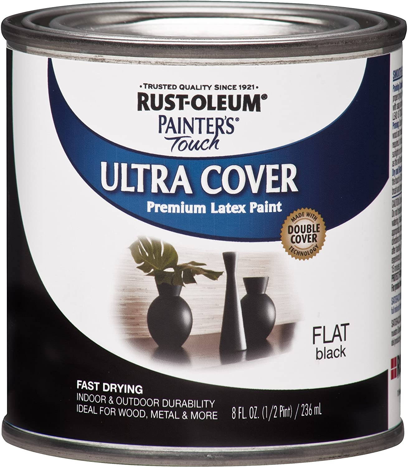 Rust-Oleum 1976730-6PK Painter's Touch Latex Paint, Half Pint, Flat Black, 6 Pack