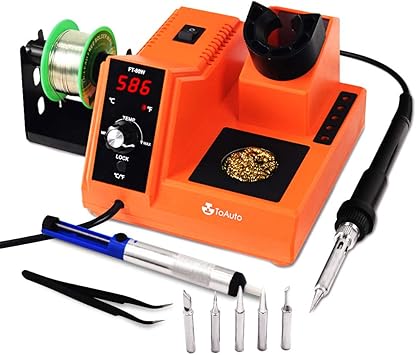 TOAUTO Soldering Station,80W Digital Solder Iron Station Kit with 176°F-896°F Temperature, C/F Func, Auto Standby & Sleep, Temperature Lock,5 Extra Solder Tips, Solder Bracket, Solder Sucker (Orange) - - Amazon.com